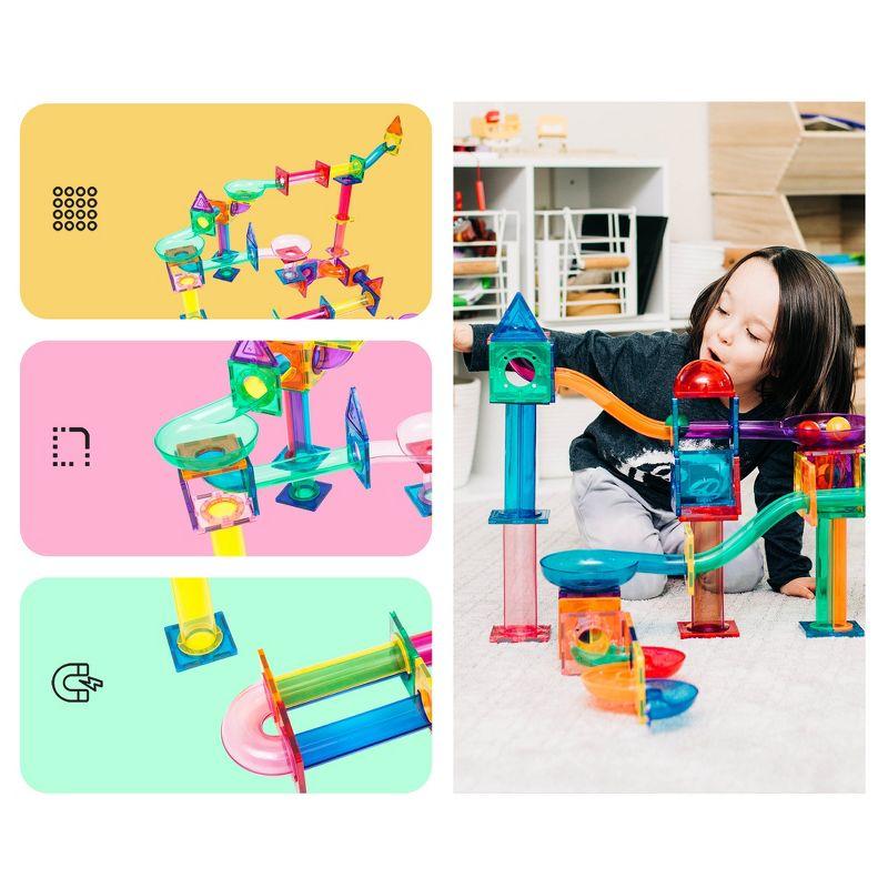 PICASSO-TILES Marble Run Race Track Set,  Magnetic Tiles, Building Blocks, STEM Toys for Kids, 120pc