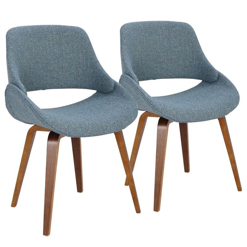 Set of 2 Blue Upholstered Walnut Parsons Side Chairs