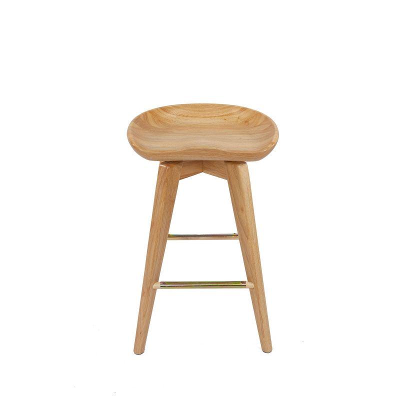 Natural Wood and Leather 29" Swivel Backless Counter Stool