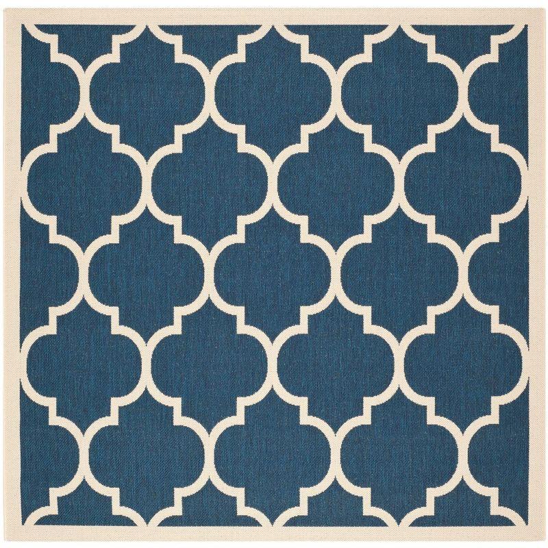 Navy Blue 4' Square Synthetic Easy-Care Indoor/Outdoor Rug