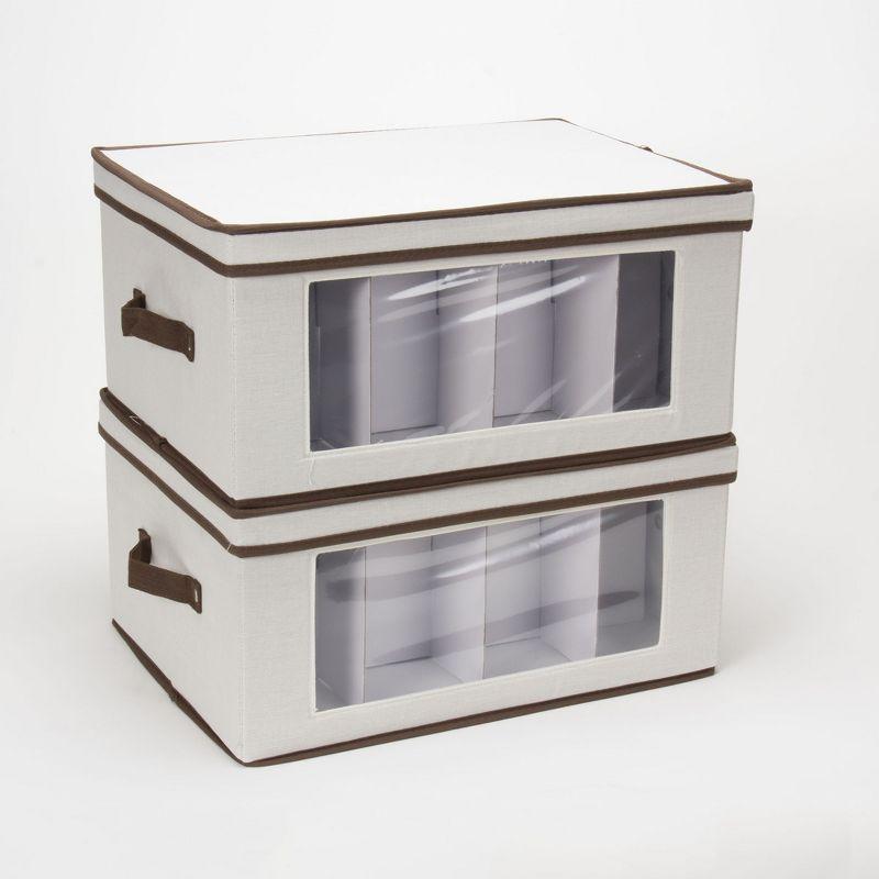 Wine Glass Storage Box, Strong Frame and Handles, Windowed Panel, Cream