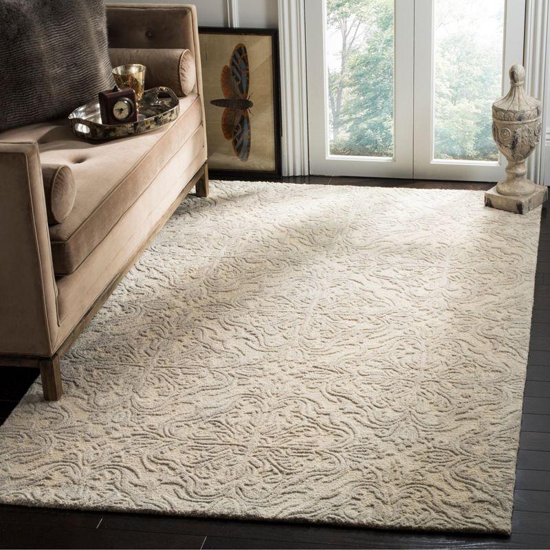 Ivory and Grey Floral Handmade Wool Area Rug 3' x 5'