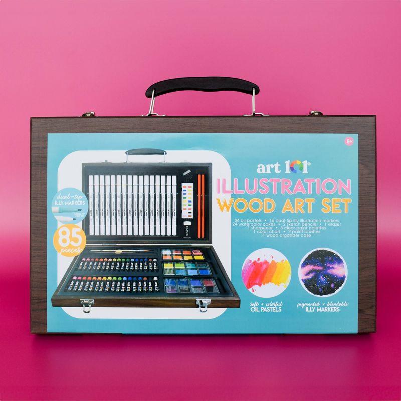 85pc Multimedia Illustration Art Set in Wood Case - Art 101: Drawing & Coloring Kit for Kids with Markers, Paint & Crayons