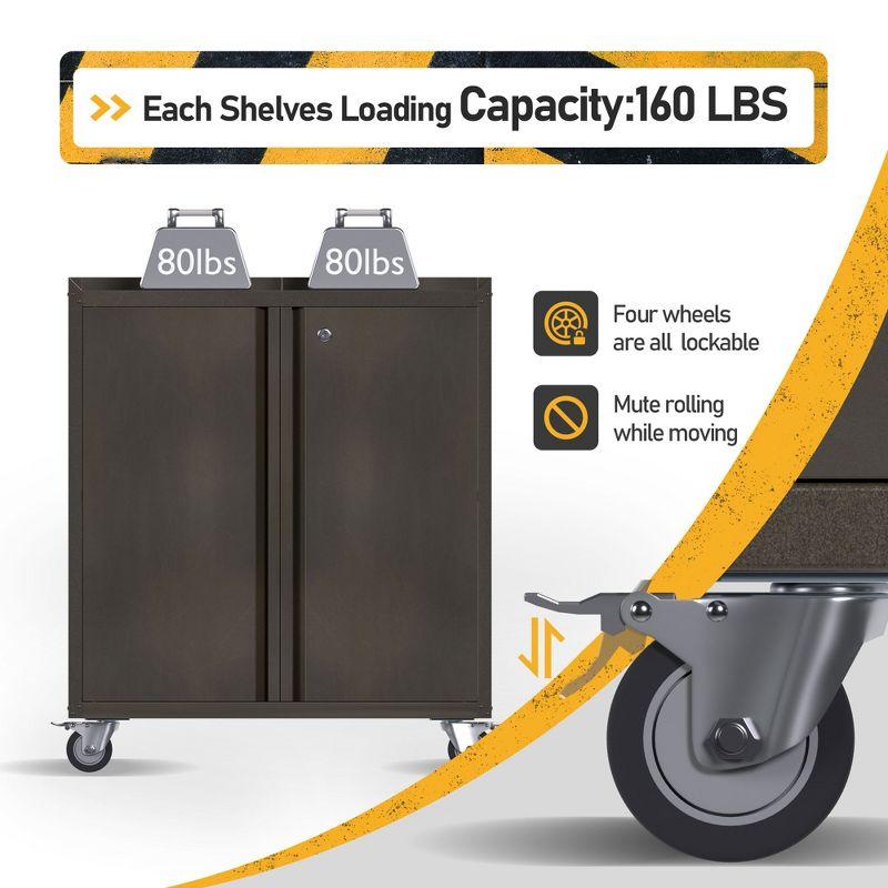 AOBABO Steel Wheeled Lockable Tool Box Supply Cabinet Organizer with Adjustable Storage Shelves for Homes, Offices, and Garages, Black