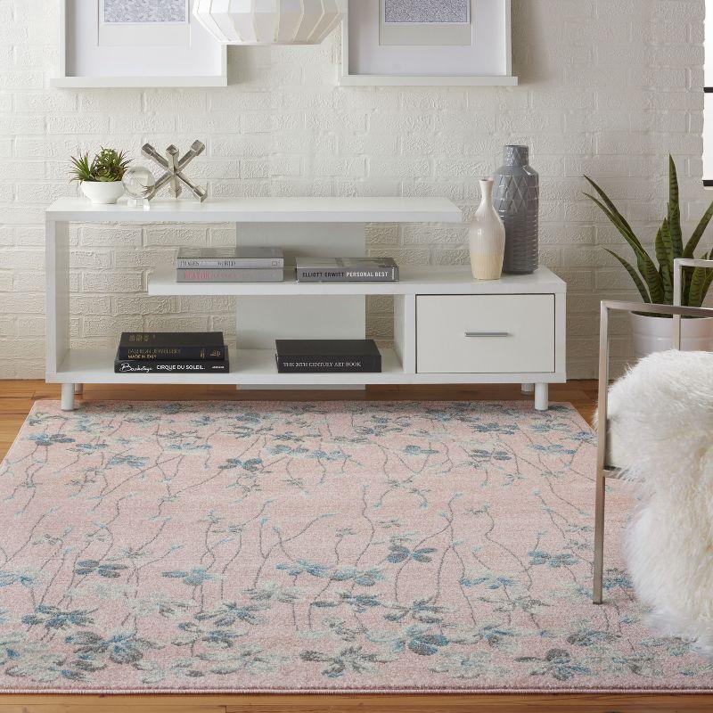 Nourison Tranquil 5'3" X 7'3" (5' x 7') Pink Area Rug Bohemian Botanical Vine and Bloom by Nourison
