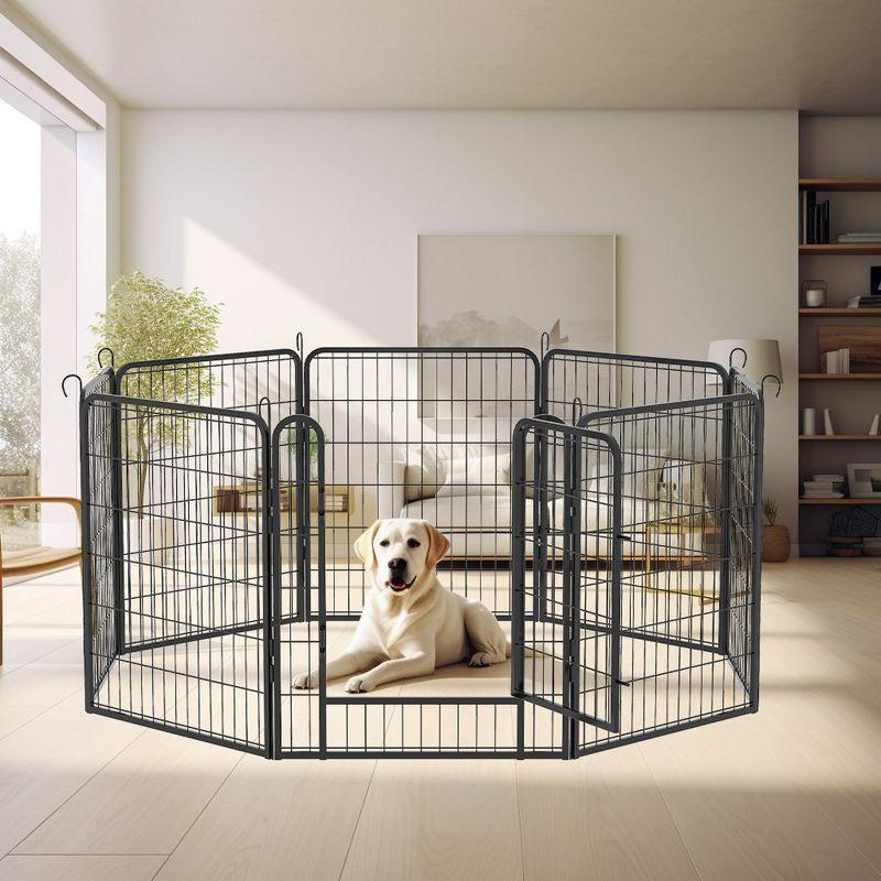 8-Panel Black Metal Pet Playpen with Door, 31.7"H