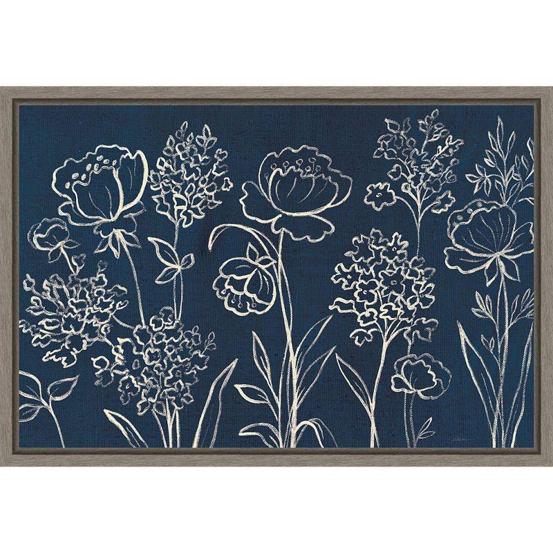 Amanti Art 23"x16" Indigo Floral I by Silvia Vassileva Framed Canvas Wall Art Print: Modern Botanical Lithograph, Polystyrene Frame