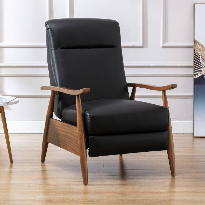 Comfort Pointe Fairview Press-Back Recliner Black: Top-Grain Leather, Mid-Century Modern, 300lb Capacity