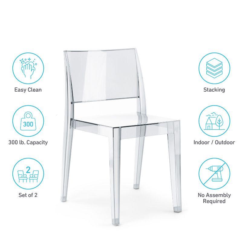 WRGHOME Palermo Modern Outdoor/Indoor Plastic Resin Stacking Patio Dining Chairs  (Set of 2) - CLEAR