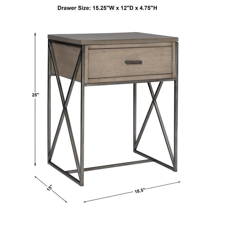 Cartwright Gray Wood and Metal Side Table with Storage