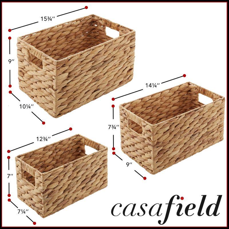 Casafield Set of 3 Water Hyacinth Storage Baskets with Handles - Small, Medium, and Large Woven Nesting Storage Bin Organizers for Shelves