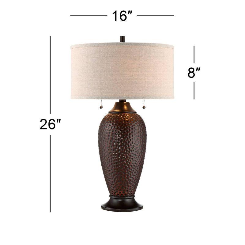 360 Lighting Cody Rustic Farmhouse Table Lamps 26" High Set of 2 Hammered Oiled Bronze Oatmeal Linen Drum Shade for Bedroom Living Room Bedside House