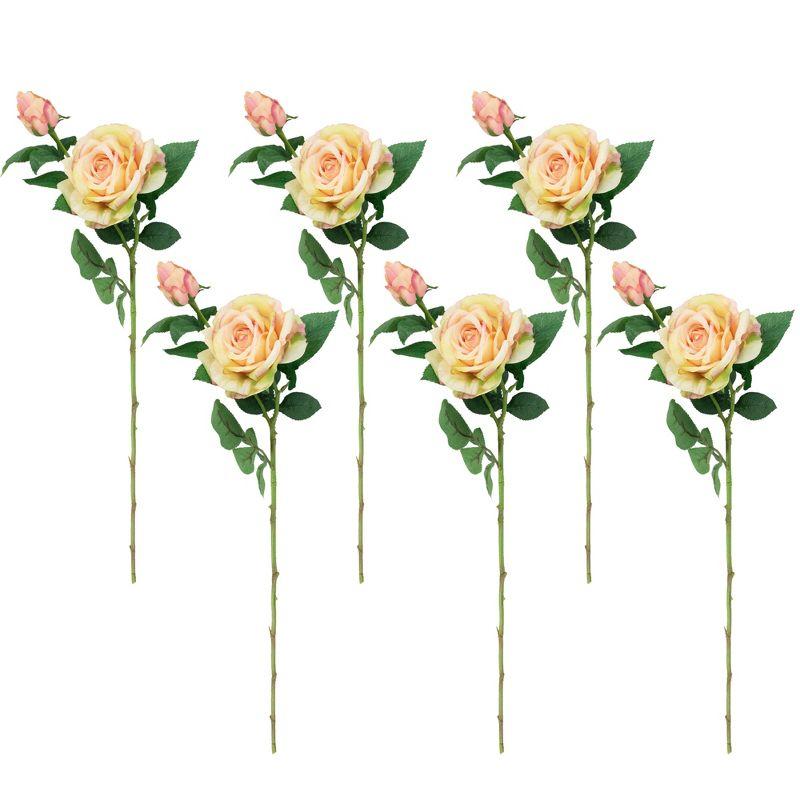 Cream and Pink Real Touch Artificial Rose Stems 26"