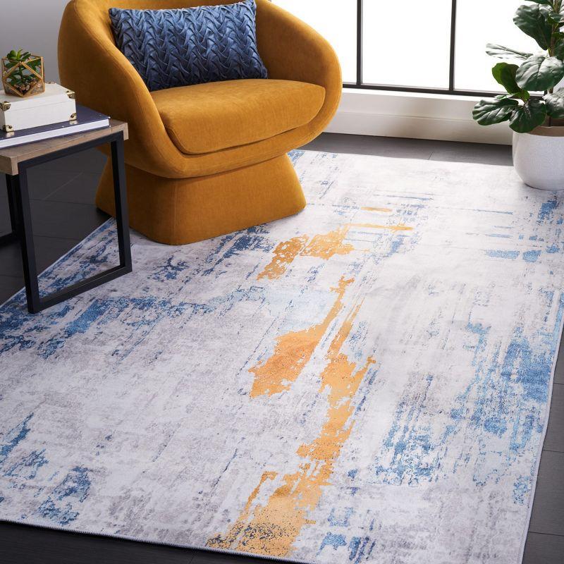 Gray and Blue Abstract Synthetic 4' x 6' Area Rug