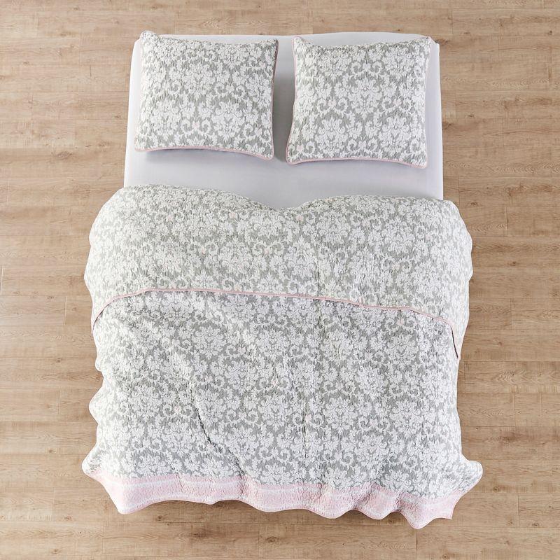 Gray and Blush Cotton Reversible Full Quilt Set