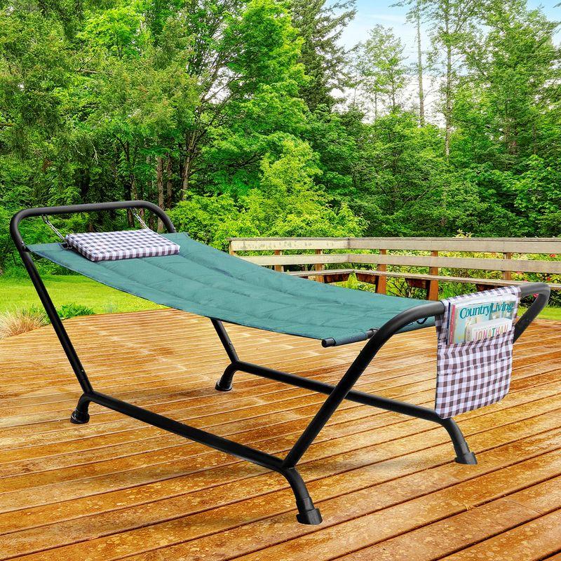 Sorbus Hammock Bed with Stand, Pillow and Storage Pockets- Heavy Duty 500lbs Support- Weather Resistant Outdoor Hammock- For Patio, Backyard, Poolside