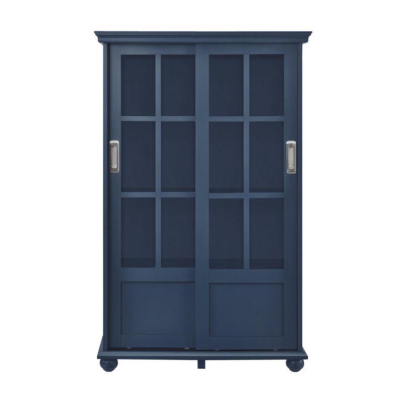 Blue Wood Bookcase with Sliding Glass Doors, 51" Height