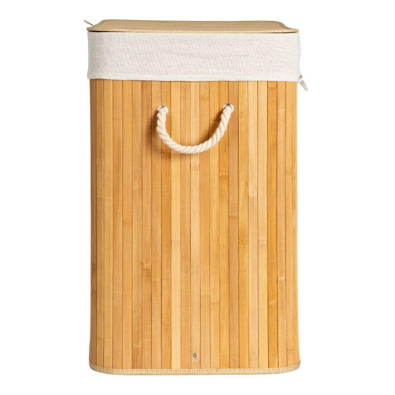 Bamboo Laundry Hamper with Rope Handles, Lid and Removable Machine Washable Laundry Bag