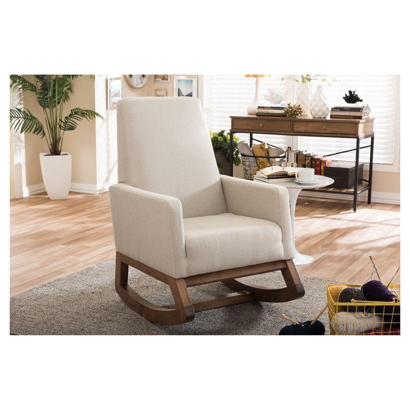 Yashiya Light Beige and Walnut Mid-Century Modern Rocking Chair