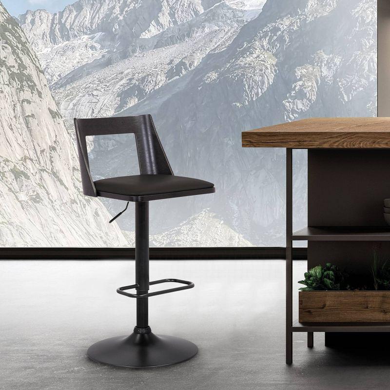Armen Living Milan Adjustable Swivel Faux Leather Metal Barstool Black : Square Seat, Footrest, 250lb Capacity