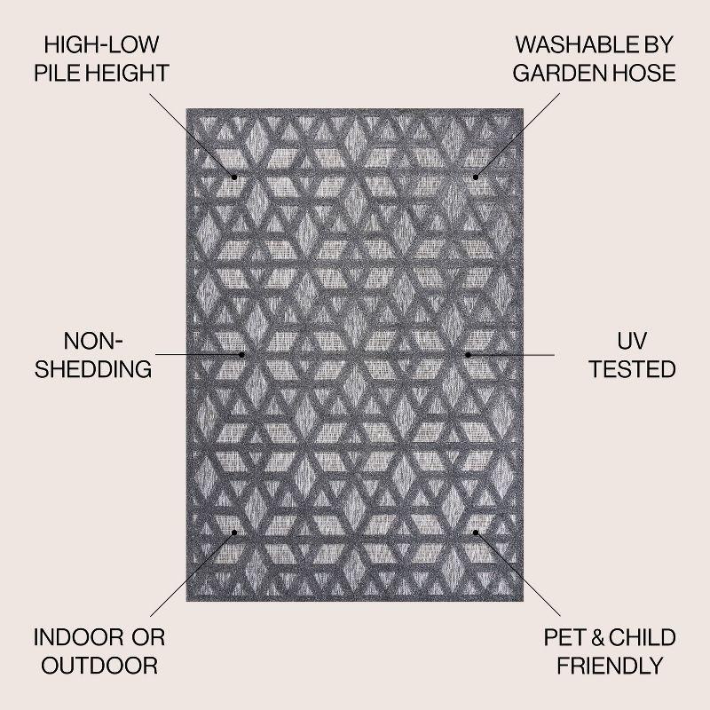 5 X 8 Talaia Neutral Geometric Indoor/Outdoor Area Rug, Dark Gray - JONATHAN Y