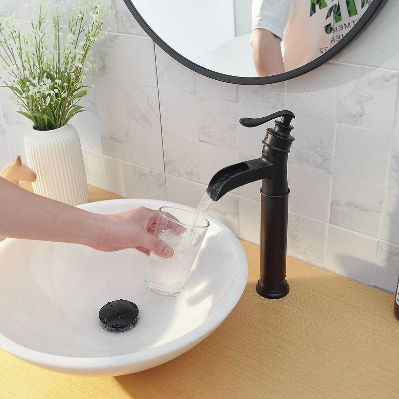 BWE Waterfall Single Hole Single-Handle Vessel Bathroom Faucet With Drain Assembly in Matte Black