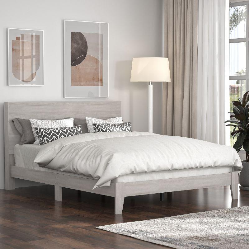 Galano Layton Wood Frame Queen Platform Bed with Headboard in Knotty Oak, Dusty Gray Oak, White, Black, Oslo Oak, Concrete Gray