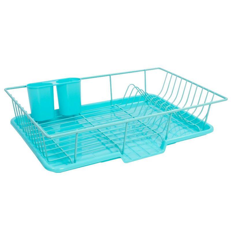 Teal Steel 3-Piece Countertop Dish Drainer with Utensil Cup