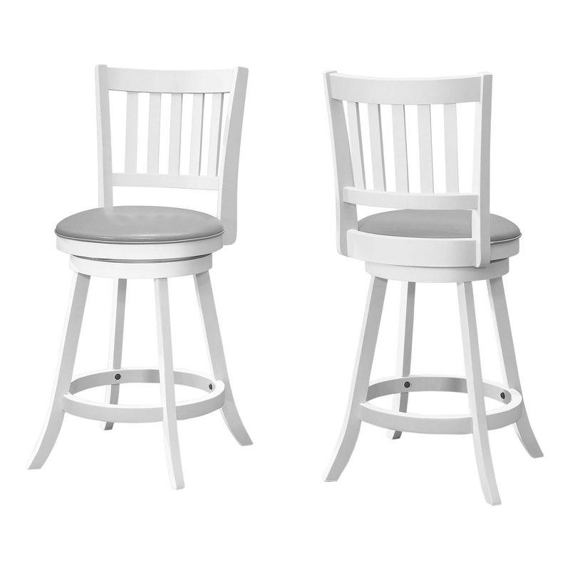 White Wood Swivel Counter Height Bar Stools with Grey Faux Leather Seats, Set of 2