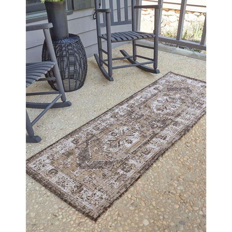 Unique Loom 2' 0 x 6' 0 Runner Indoor/Outdoor Traditional Charcoal Runner Rug