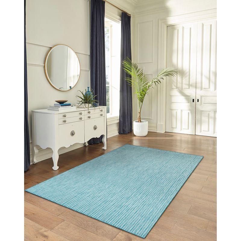 Aqua Stripe Easy-Care Rectangular Indoor/Outdoor Rug 3'9" x 5'7"