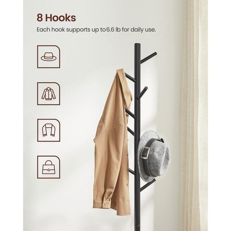 Black Solid Wood Free Standing Coat Rack with 8 Hooks