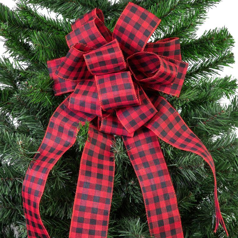 Northlight 19" Buffalo Plaid Print 14 Loop Christmas Bow Tree Topper