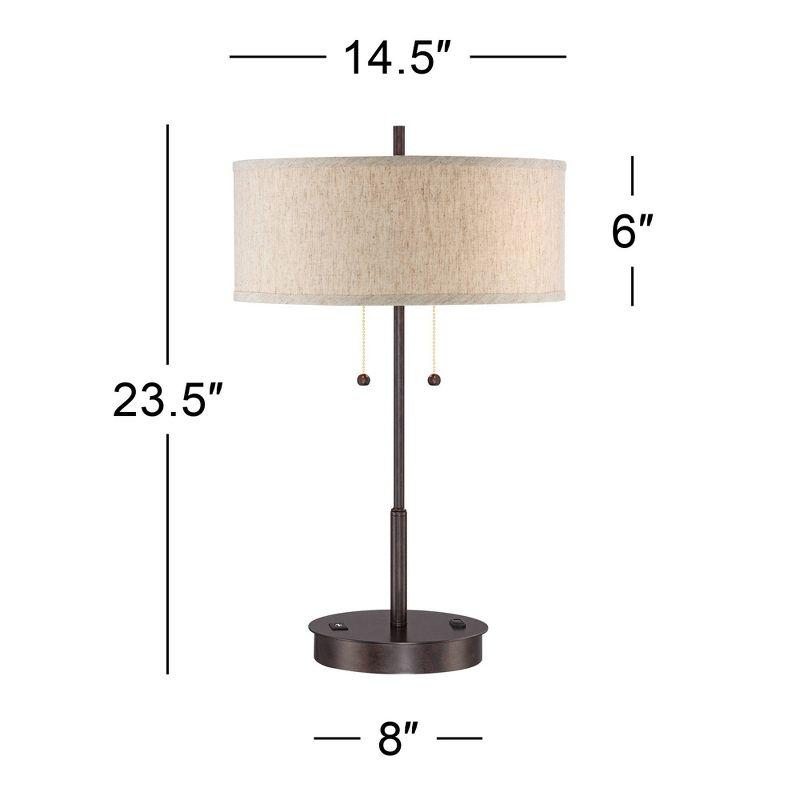 360 Lighting Modern Accent Table Lamp with USB and AC Power Outlet 23 1/2" High Bronze Fabric Drum Shade for Bedroom Living Room House Desk Bedside