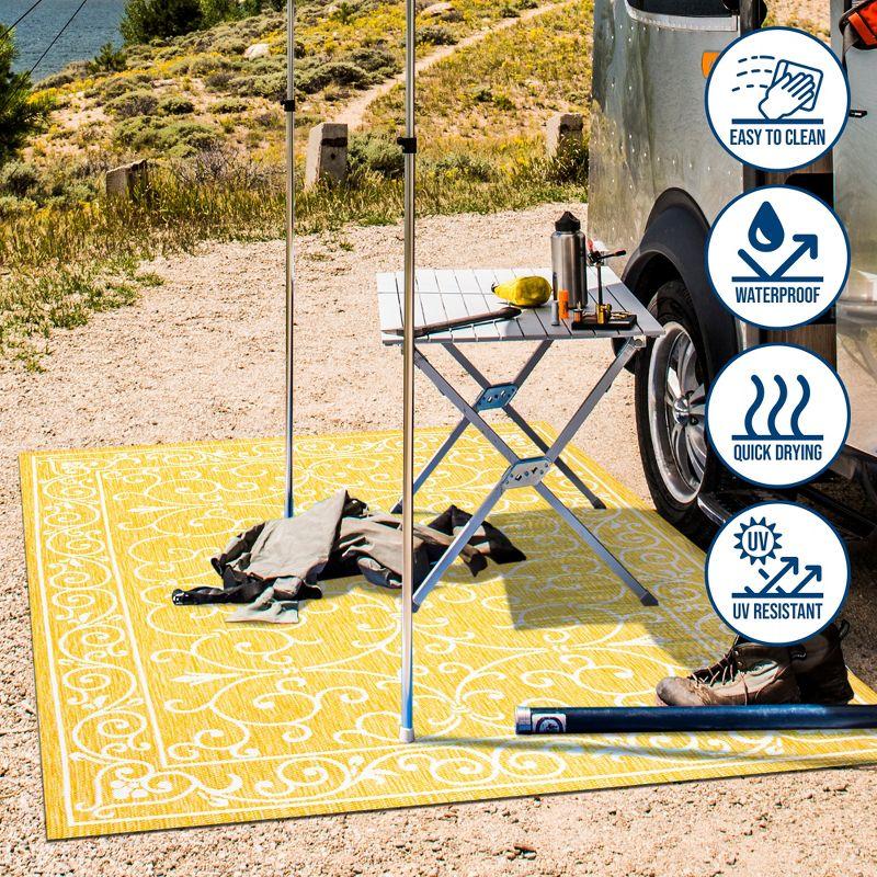 5' x 8' Charleston Vintage Filigree Textured Weave Indoor/Outdoor Area Rug, Yellow/Cream - JONATHAN Y
