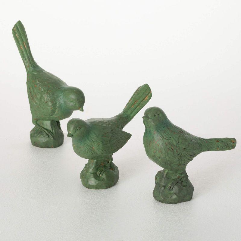 Green Resin Bird Figurine Set for Spring Decor