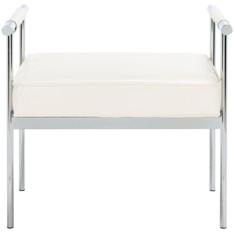 Bauhaus Inspired Small White PU Leather Bench with Chrome Arms