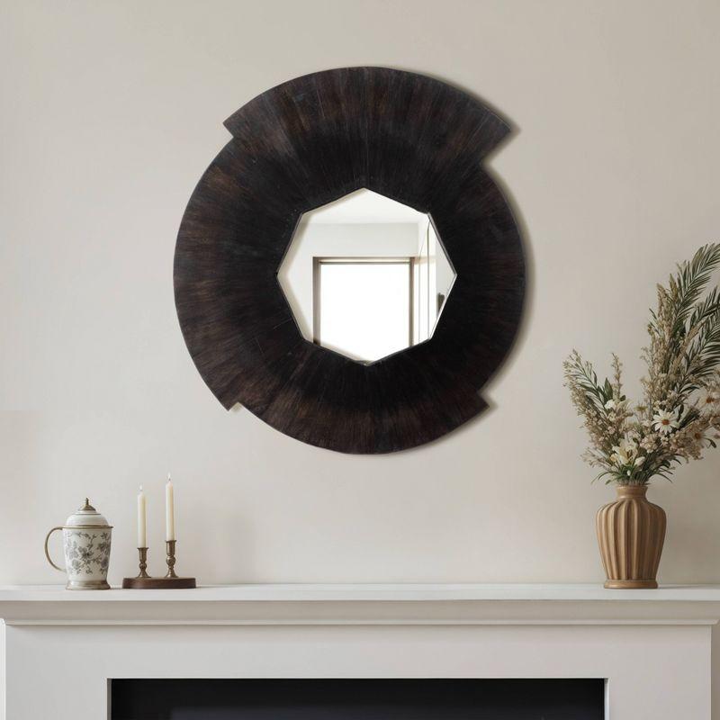 SAGEBROOK HOME 23" Wood Round Mirror Black: Chic Mango Frame, Contemporary Wall Decor, UL Listed