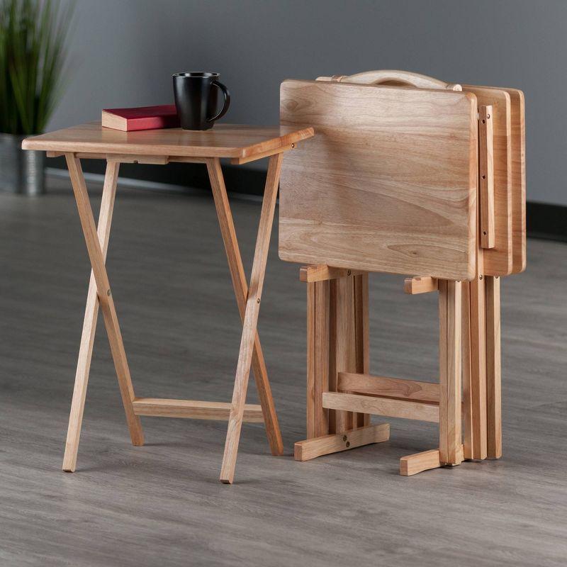 4pc Alex Snack Table Set Natural - Winsome: Wood Construction, Foldable Design, Storage Rack Included