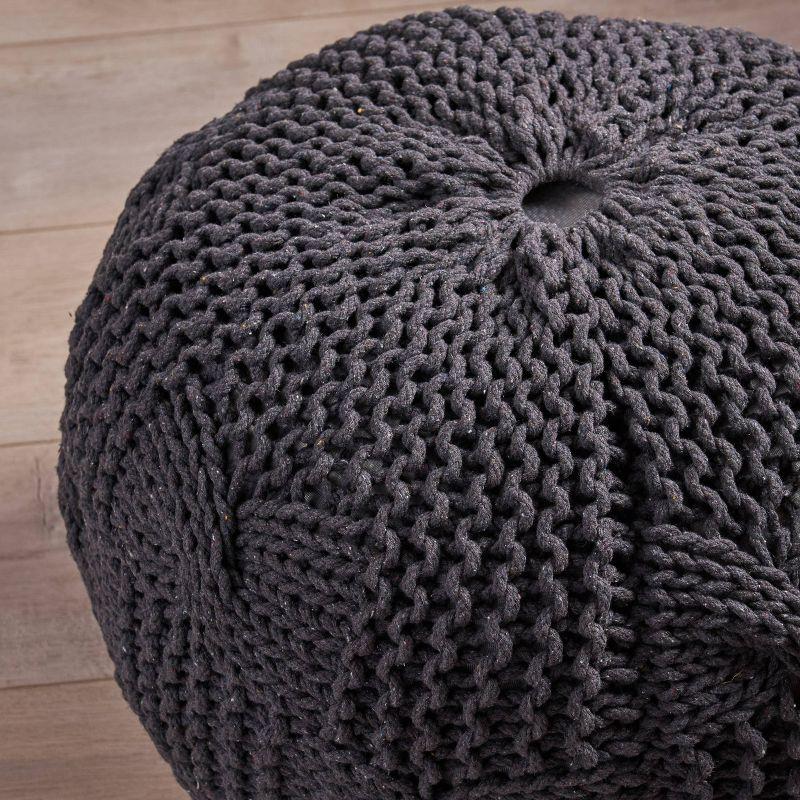 Anouk Knitted Cotton Pouf Dark Gray - Christopher Knight Home
