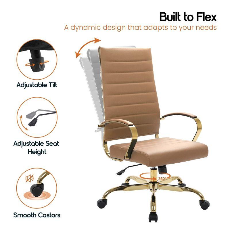 LeisureMod Benmar High-Back Leather Office Chair with Swivel, Tilt, Adjustable Height, Ergonomic Design for Home Office, Study, or Workspace