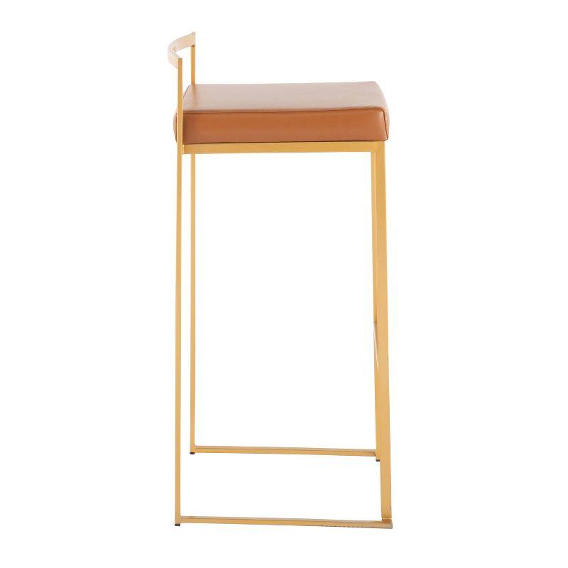 Gold and Camel Faux Leather Adjustable Bar Stools, Set of 2