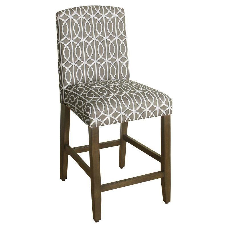 Elegant Gray Washed 24" Wood Counter Height Barstool with Trellis Pattern