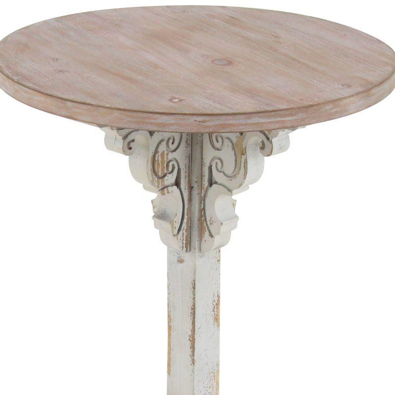 Farmhouse Chinese Fir Accent Table Gray - Olivia & May: Pedestal, Indoor Use, Round Shape