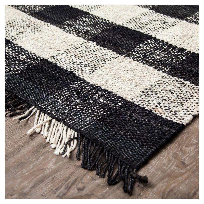 Black Check Loomed Area Rug 5'X7' - Anji Mountain: Handmade Jute Flatweave, Farmhouse Style, Fair Trade Certified