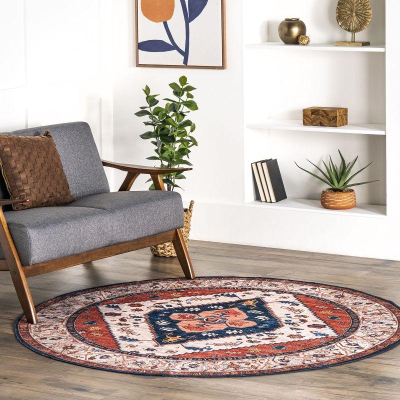 Nuloom Carolyn Pet Friendly Machine Washable Motif Area Rug, Round 6', Rust