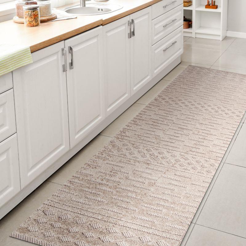 2'x8' Xlendi High-Low Pile Moroccan Geometric Indoor/Outdoor Runner Rug, Beige - JONATHAN Y