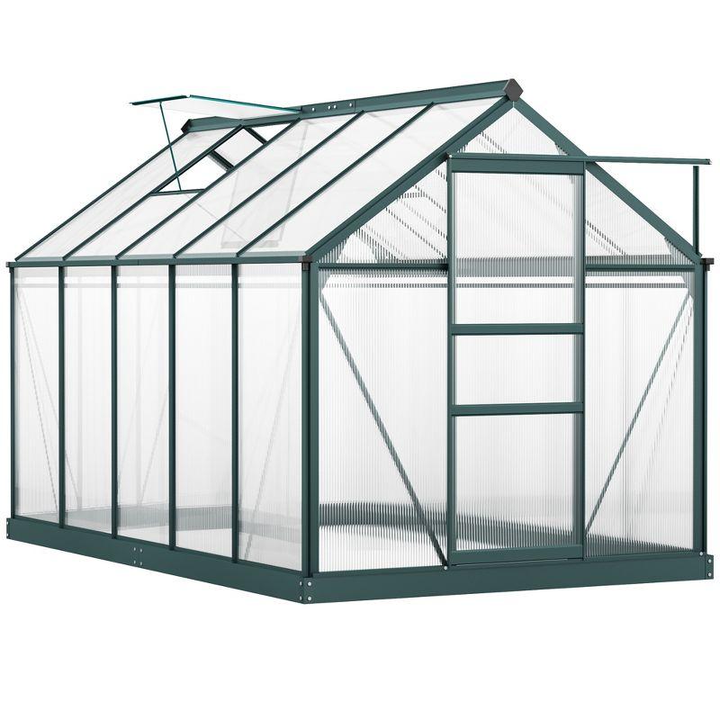 Outsunny Polycarbonate Greenhouse, Heavy Duty Outdoor Aluminum Walk-in Green House Kit with Vent & Door for Backyard Garden