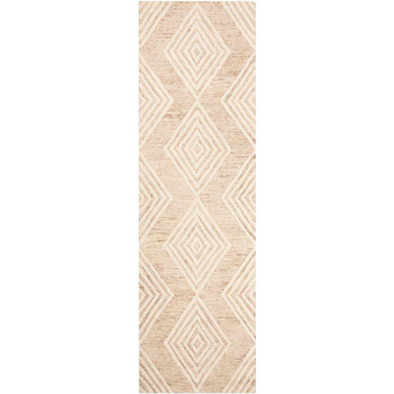 Ivory and Beige Hand Tufted Wool Floral Runner Rug