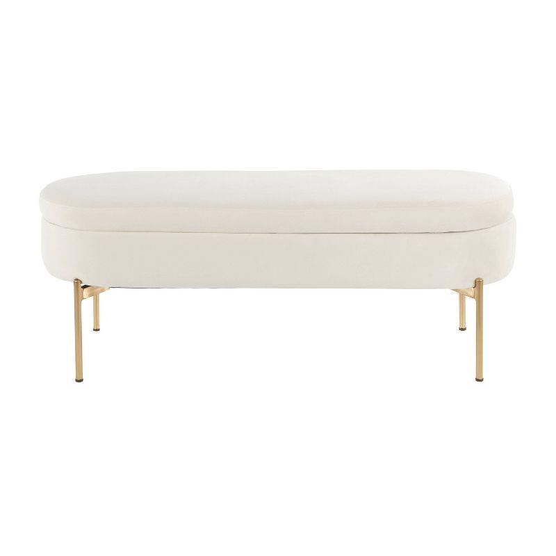 48" Chloe Contemporary Upholstered Storage Bench Gold/Cream - LumiSource: Velvet Seating, Metal Base